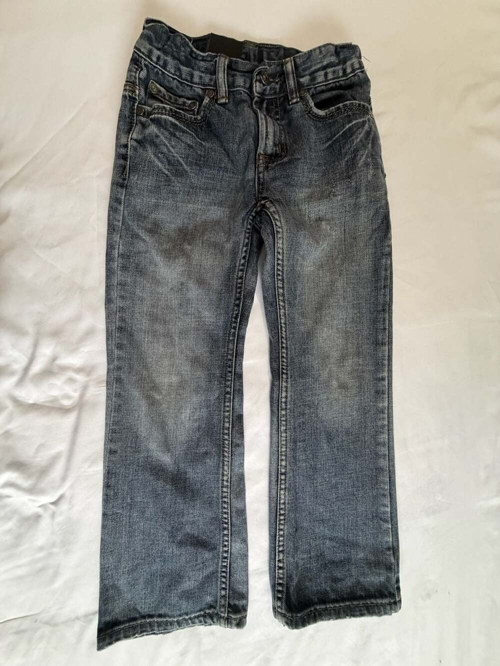 Slim Bootcut Jeans Gray Wash Adjustable Waist Unisex Size 8